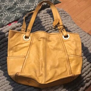 Fossil Yellow Leather Tote Bag